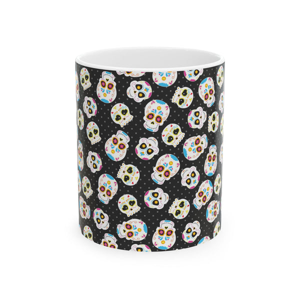 Day of the Dead Ceramic Coffee Mug, Black Sugar Skull, Dia de los Muertos Cup