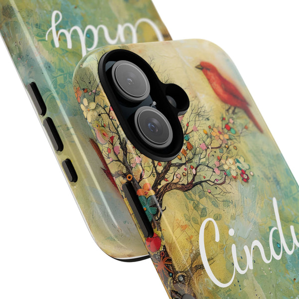 Personalized Red Floral Bird Phone Case Custom Samsung iPhone Garden Design