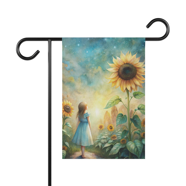 Sunflower Girl Dreamscape Garden Flag & Porch Banner Whimsical Decor