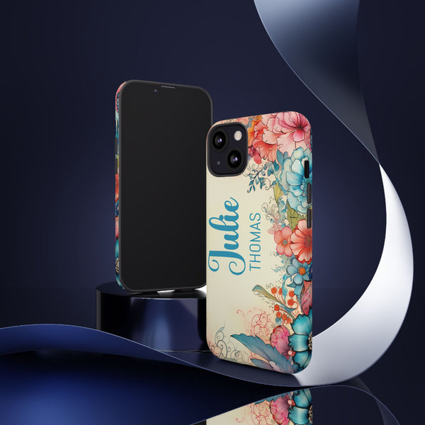 Personalized Floral Phone Case Custom Name Cover iPhone Samsung Pixel Gift