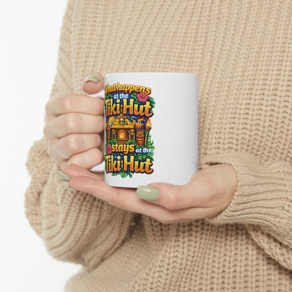 Funny Tiki Hut Coffee Mug What Happens at the Tiki Hut Stays Tropical Beach Bar