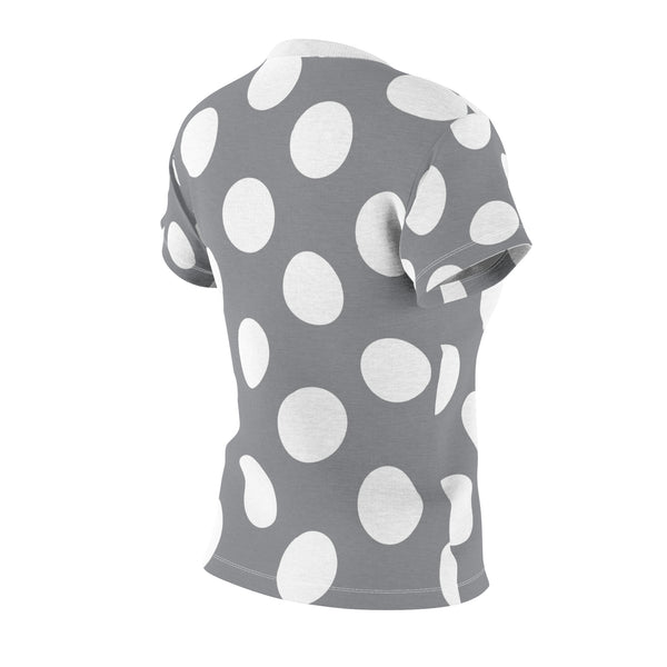 Grey White Polka Dot Women's Cut & Sew Tee T-shirt 