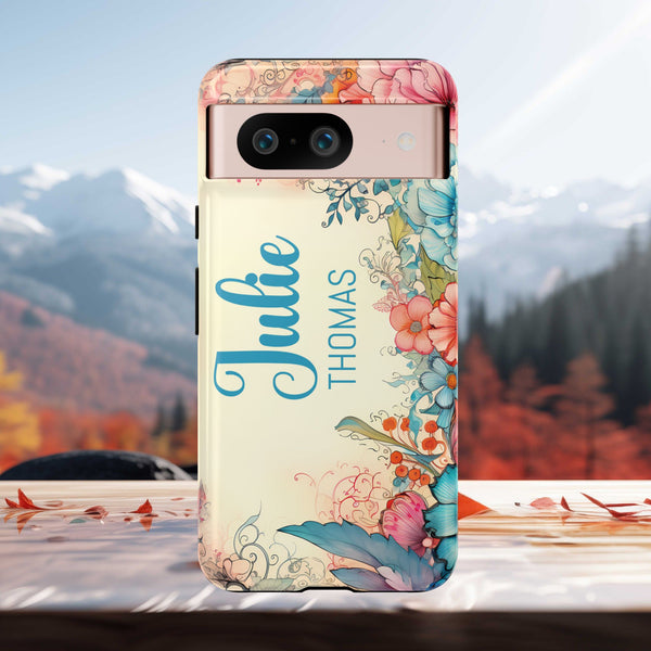 Personalized Floral Phone Case Custom Name Cover iPhone Samsung Pixel Gift