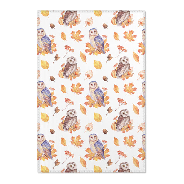 Autumn Owls Fall Leaves Area Rugs 3 Sizes Durable Hemmed Edge