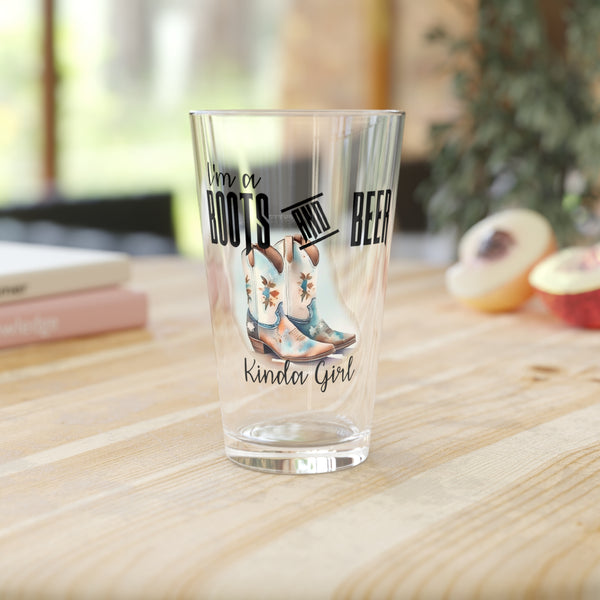 Gift for Cowgirls Boots and Beer Pint Glass, 16oz