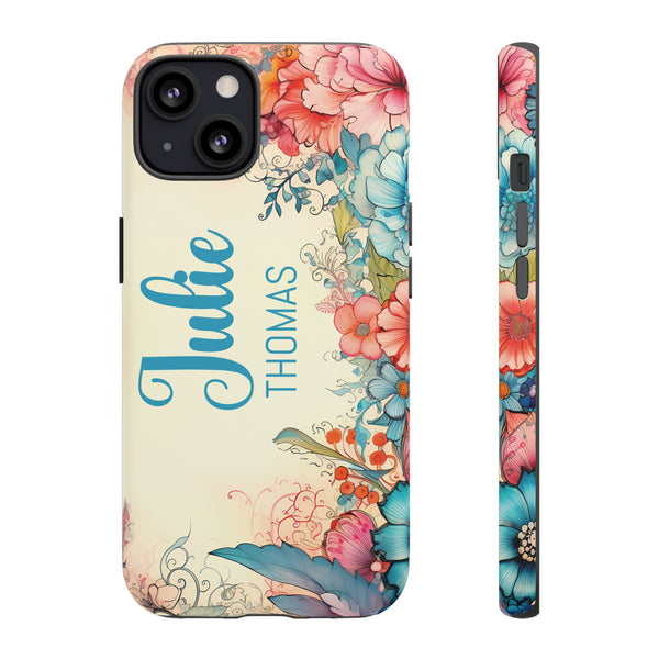 Personalized Floral Phone Case Custom Name Cover iPhone Samsung Pixel Gift