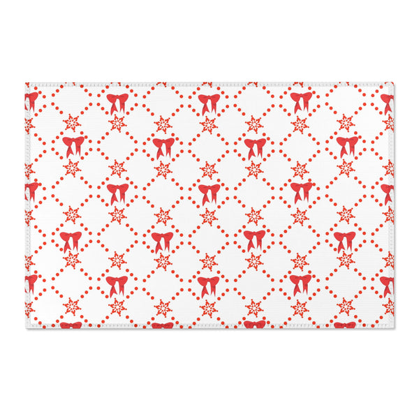 Christmas Red Bow Area Rugs Holiday Decor 3 Sizes Durable 
