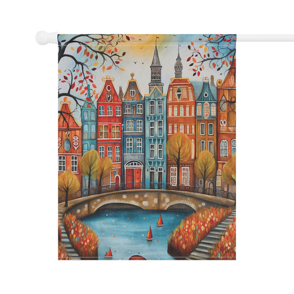 Amsterdam Netherlands Canal Houses Garden Flag & Porch Banner Yard Art