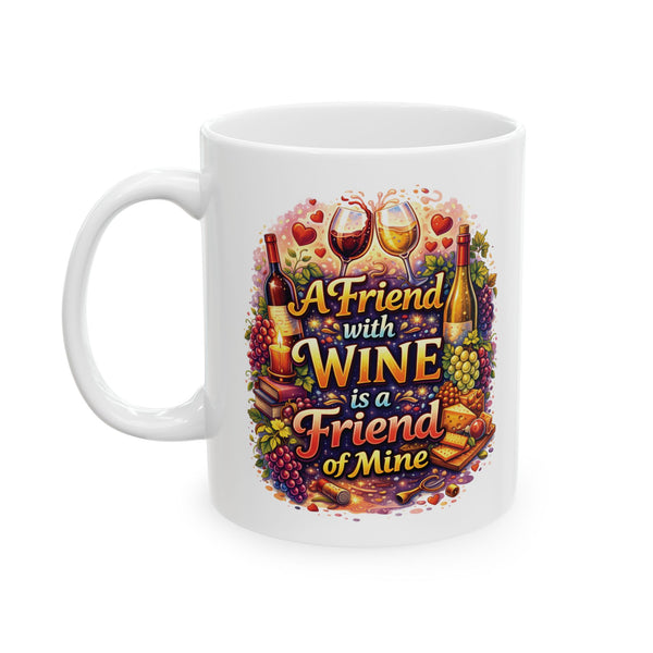 A Friend With Wine Coffee Mug Funny Wine Lover Gift, Friendship Cute Wine Quote