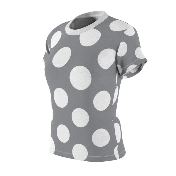 Grey White Polka Dot Women's Cut & Sew Tee T-shirt 