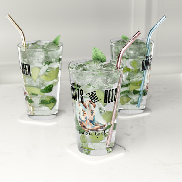 Gift for Cowgirls Boots and Beer Pint Glass, 16oz