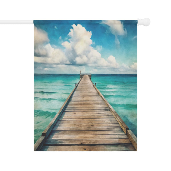 Tropical Ocean Dock Garden Flag | Beach Porch Banner