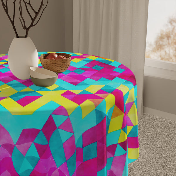 Bright Colorful Geometric Pattern Pink Yellow Teal Tablecloth Décor