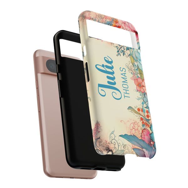 Personalized Floral Phone Case Custom Name Cover iPhone Samsung Pixel Gift
