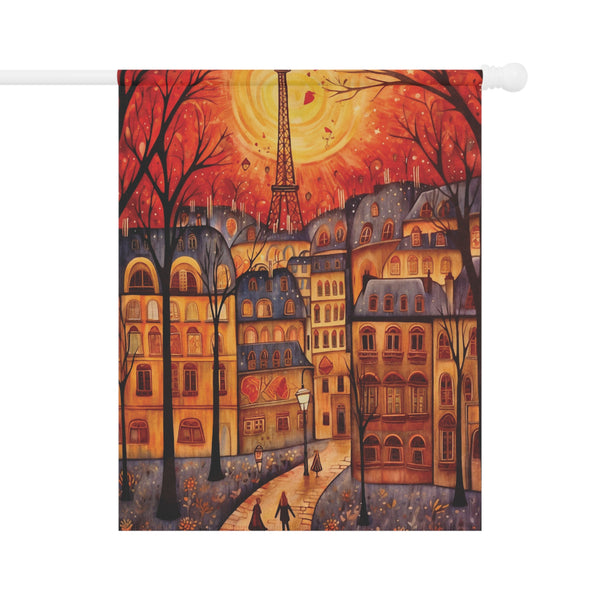 Paris France Eiffel Tower Autumn Skyline Garden Flag & Porch Banner Yard Art