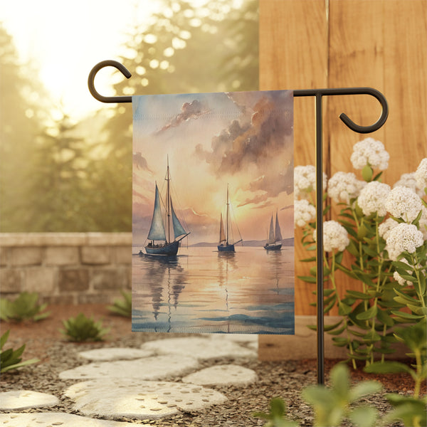 Sailboat Sunset Garden Flag & Porch Banner Coastal Beach Yard Decor Art