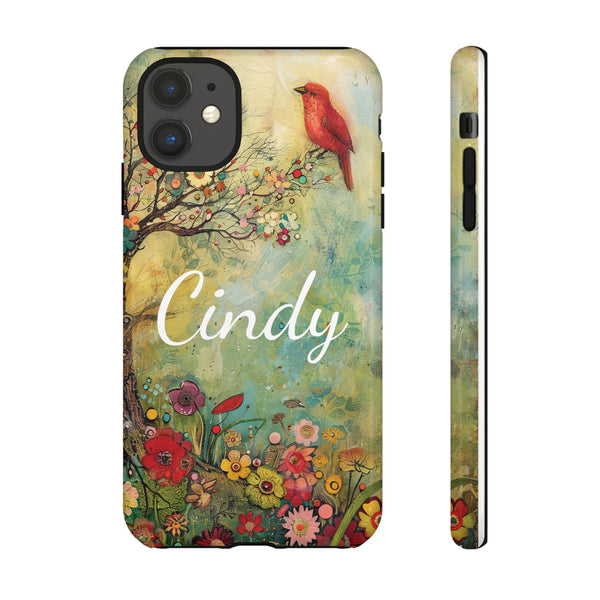 Personalized Red Floral Bird Phone Case Custom Samsung iPhone Garden Design