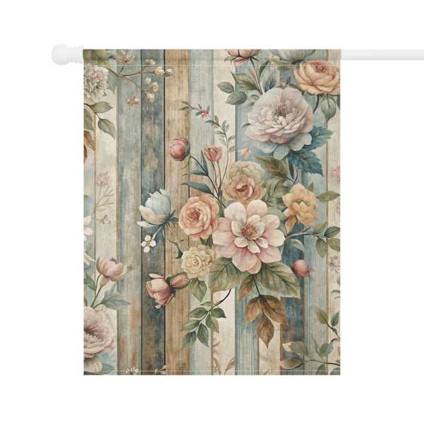 Vintage Floral Wood Plank Garden Flag Cottage Spring Porch Banner