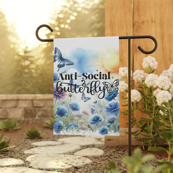 Anti Social Butterfly Garden Flag Floral Butterfly Yard Art House Banner 2-Sided