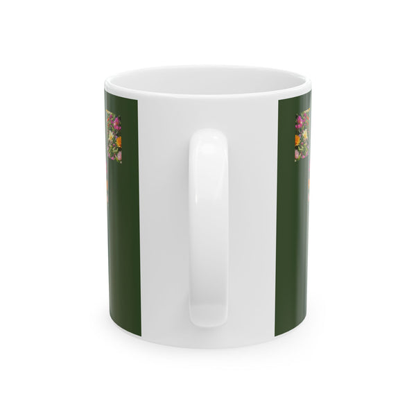 Crazy Lady Plant White Ceramic Mug with Colorful Flowers