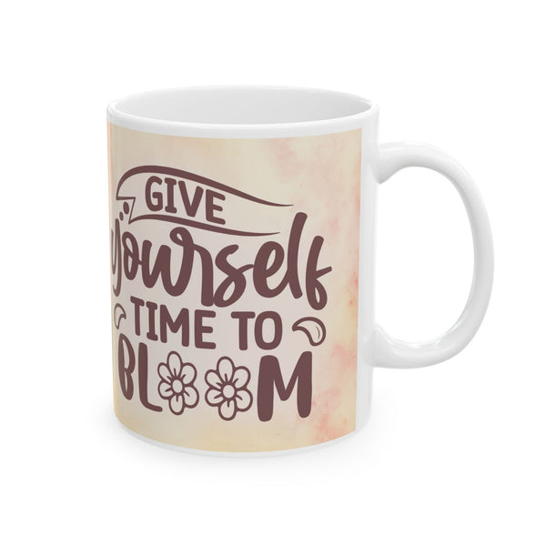 Floral Inspirational Mug – Give Yourself Time to Bloom Coffee Cup Gift for Women