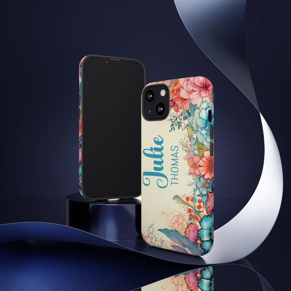 Personalized Floral Phone Case Custom Name Cover iPhone Samsung Pixel Gift