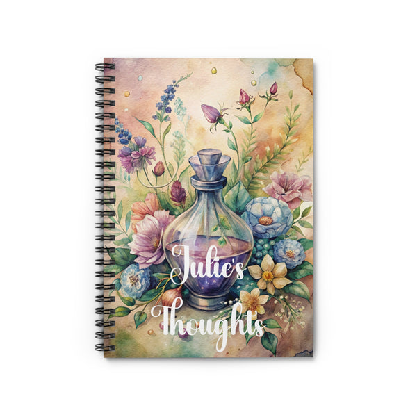 Personalized Potion Floral Notebook, Spiral Ruled Journal Colorful Flowers