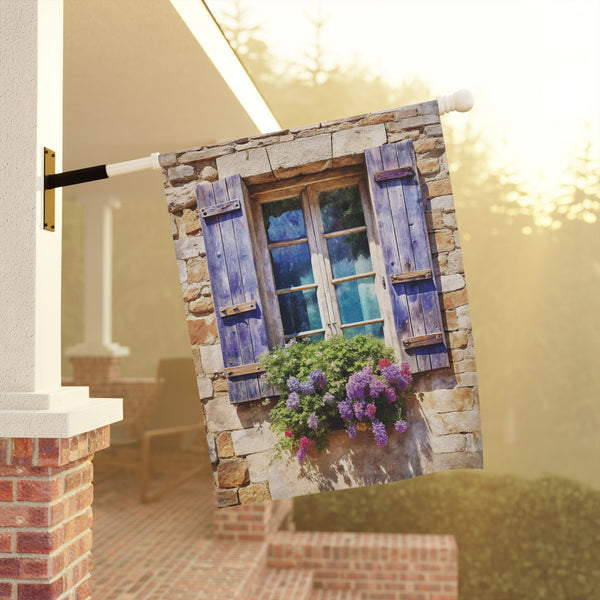 Rustic Stone Cottage Window Garden Flag Lavender Shutters Porch Banner