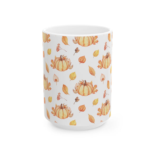 Pumpkin Coffee Mug Fall Leaves Autumn Ceramic Cup, Dishwasher & Microwave Safe