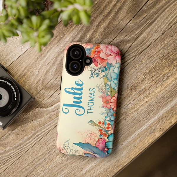 Personalized Floral Phone Case Custom Name Cover iPhone Samsung Pixel Gift