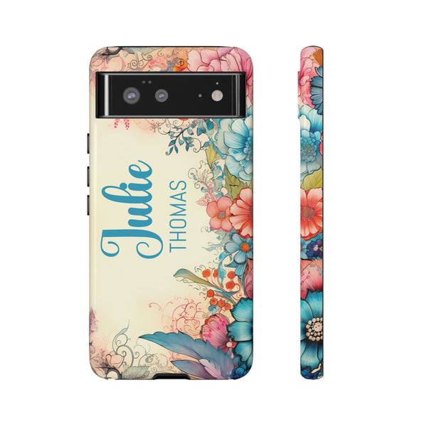 Personalized Floral Phone Case Custom Name Cover iPhone Samsung Pixel Gift