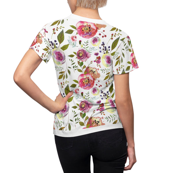 Tea Rose Women's Cut & Sew Tee (AOP) Pink Flower Shirt for Women