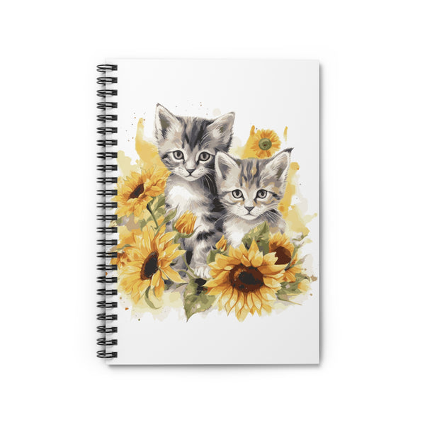 Cute Kitten & Sunflower Spiral Notebook – 6" x 8" Ruled Journal for Cat Lovers