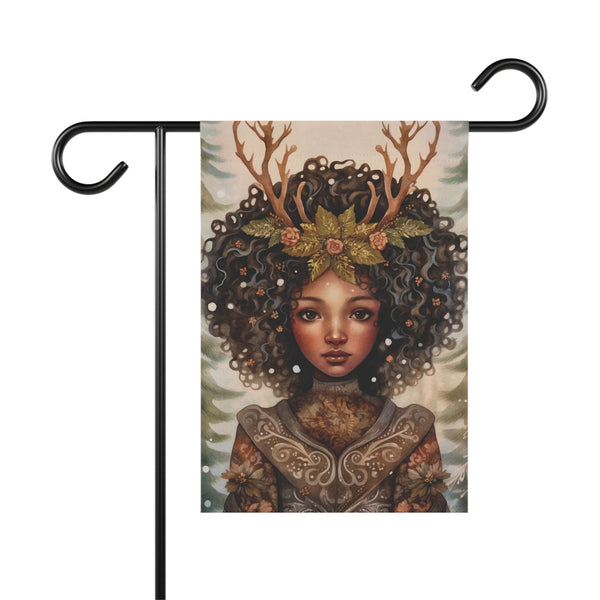 Woodland Forest Goddess Antler Crown Garden Flag & Porch Banner Nature Yard Art