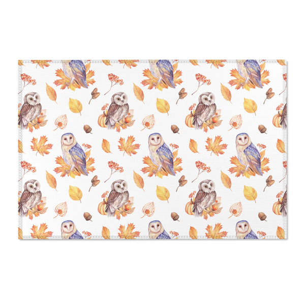 Autumn Owls Fall Leaves Area Rugs 3 Sizes Durable Hemmed Edge