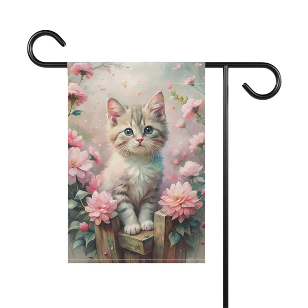 Cute Kitten Garden Flag Floral Cat Porch Banner Spring Yard Decor