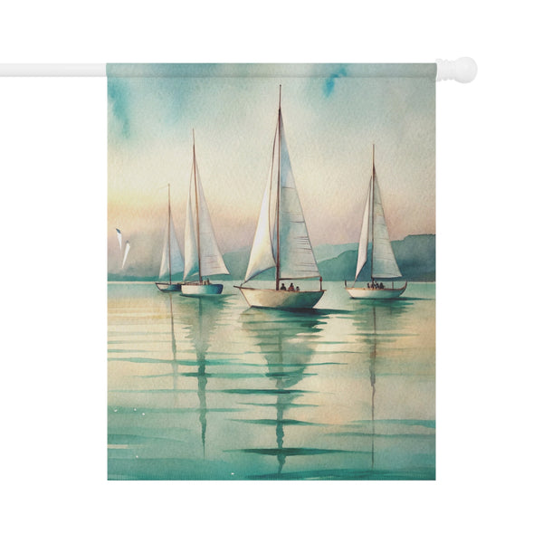 Decorative flag with sailboats on a water scene