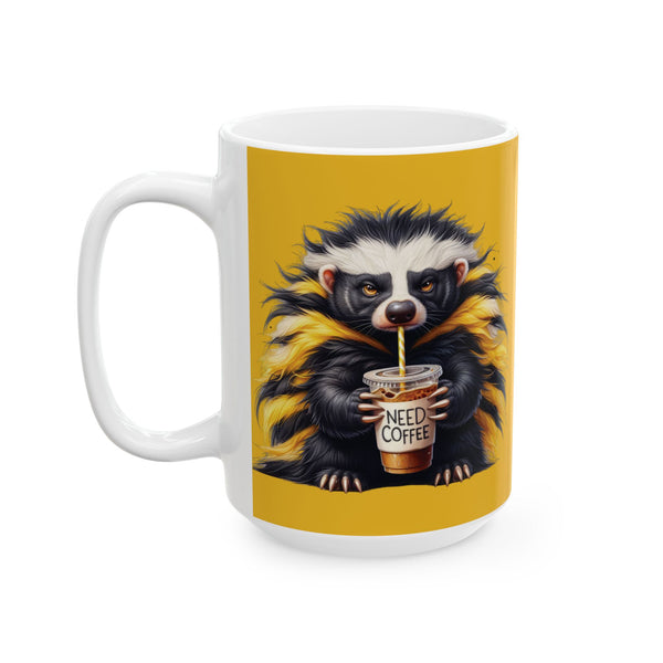 Grumpy Badger Coffee Mug – Funny Woodland Animal Cup | Need Coffee Morning Gift