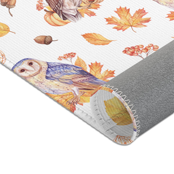 Autumn Owls Fall Leaves Area Rugs 3 Sizes Durable Hemmed Edge