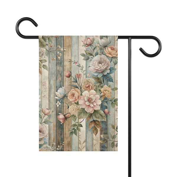 Vintage Floral Wood Plank Garden Flag Cottage Spring Porch Banner