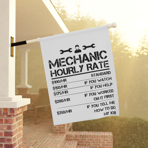 Funny Mechanic Hourly Rate Garden Flag Garage Humor Porch Banner Yard Art Decor