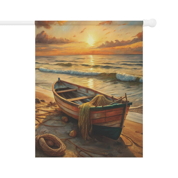 Sunset Beach Boat Garden Flag & Porch Banner Coastal Yard Art Decor Sign