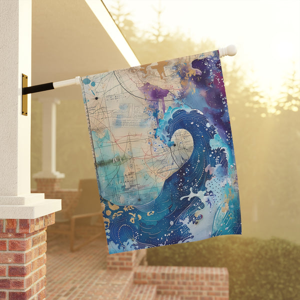 Asian Inspired Ocean Wave Garden Flag & Porch Banner Coastal Yard Decor