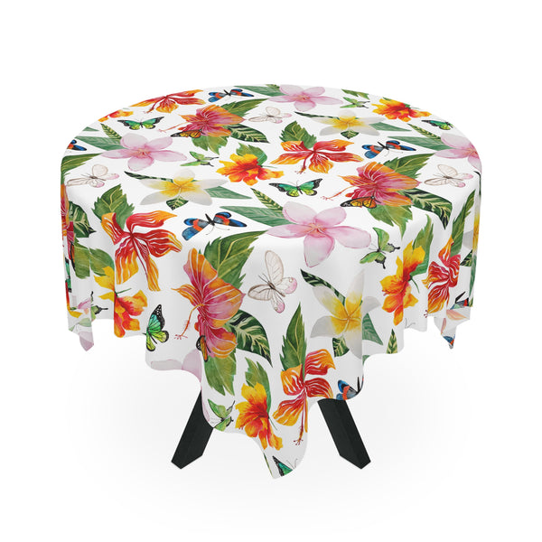 Tropical Hibiscus Flower Pattern Tablecloth Beach House Décor