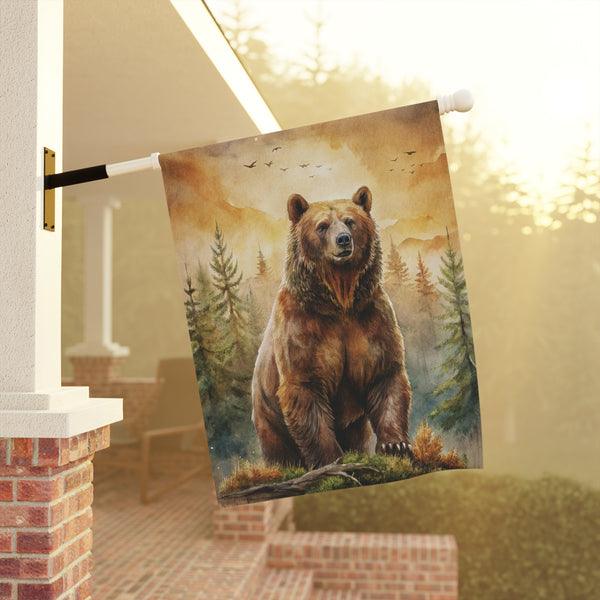 Majestic Forest Bear Garden Flag & Porch Banner Rustic Wildlife Decor Yard Art