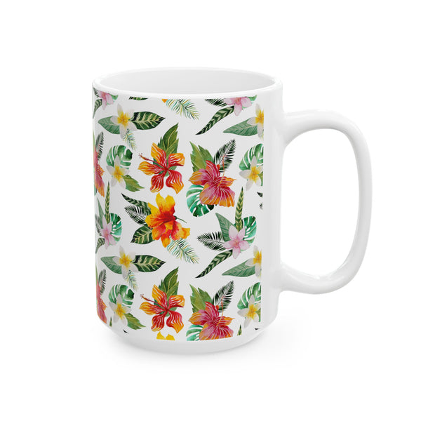 Hibiscus Flower Coffee Mug – Tropical Bloom Ceramic Cup, 2 Sizes Dishwasher Safe