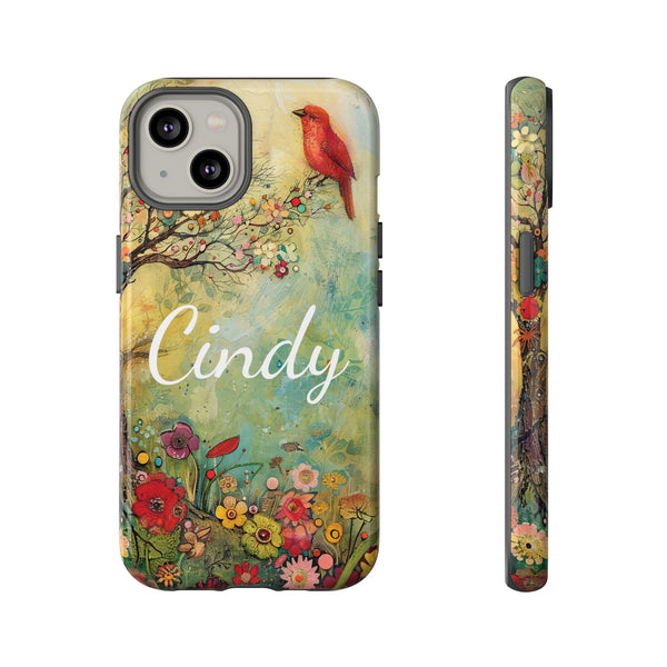 Personalized Red Floral Bird Phone Case Custom Samsung iPhone Garden Design