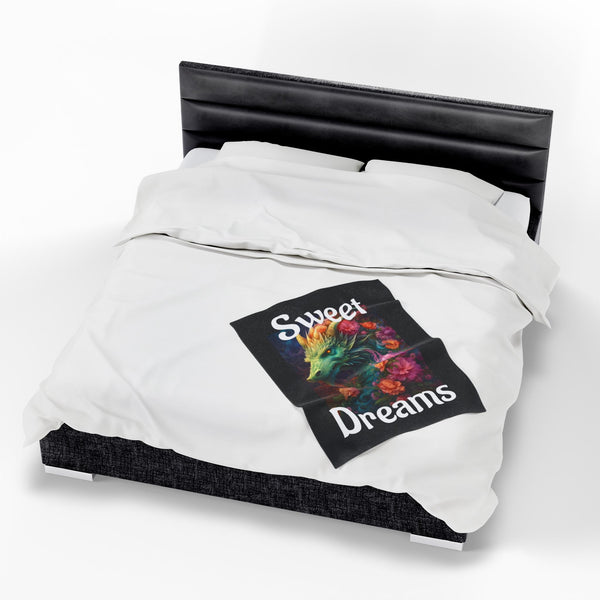 White bedding set with a pillow featuring 'Sweet Dreams' design on a white background