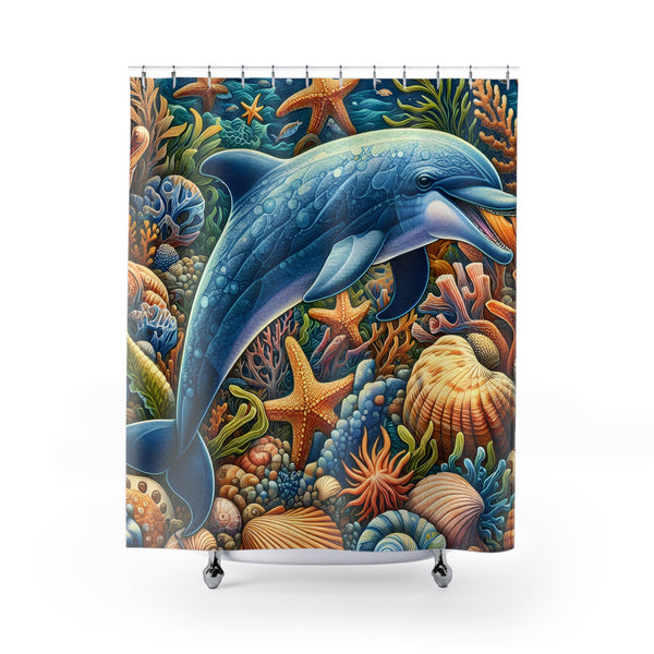 Dolphin Shower Curtain Coastal Ocean Beach Bathroom Decor Polyester Curtain