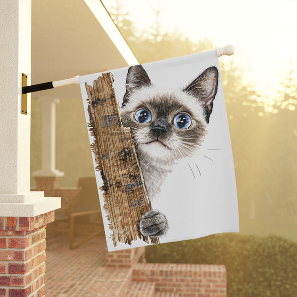 Blue Eyed Siamese Kitten Garden Flag Cute Cat Porch Banner Yard Decor